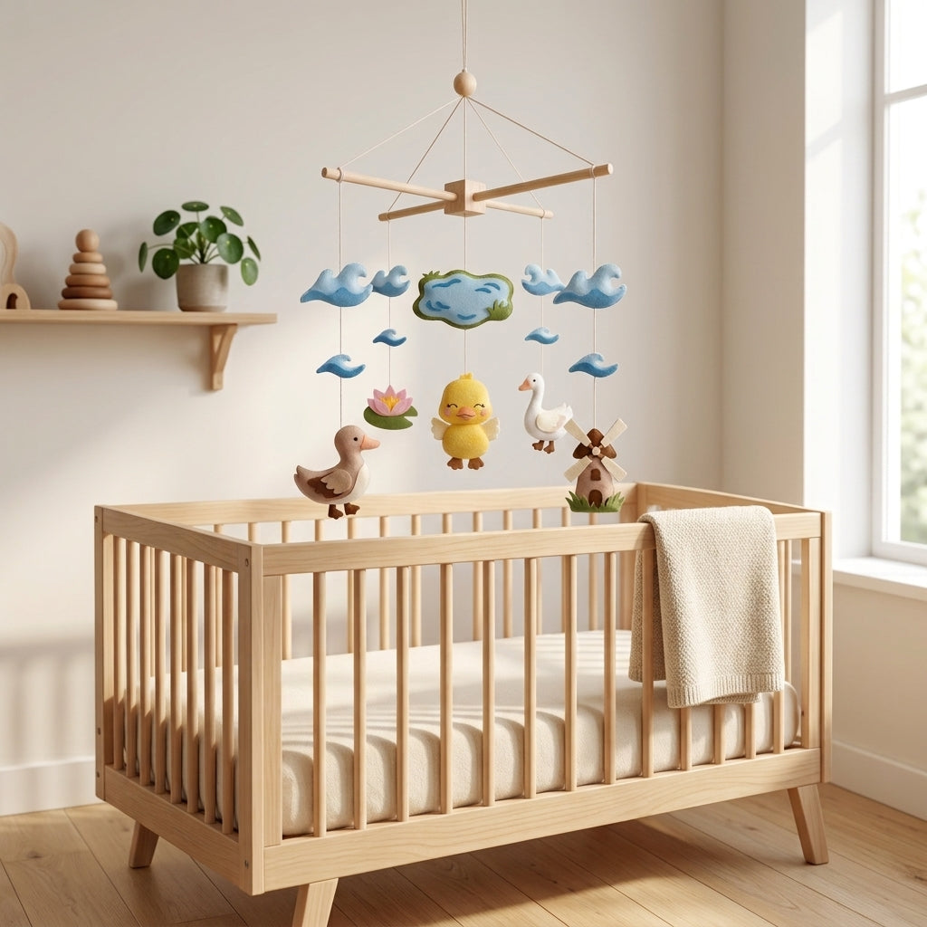 Duck Pond Felt Baby Mobile, Duckling Crib Mobile, Farm Nursery Decor, Baby Shower Gift for Newborn
