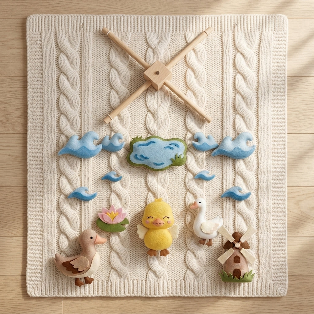 Duck Pond Felt Baby Mobile, Duckling Crib Mobile, Farm Nursery Decor, Baby Shower Gift for Newborn