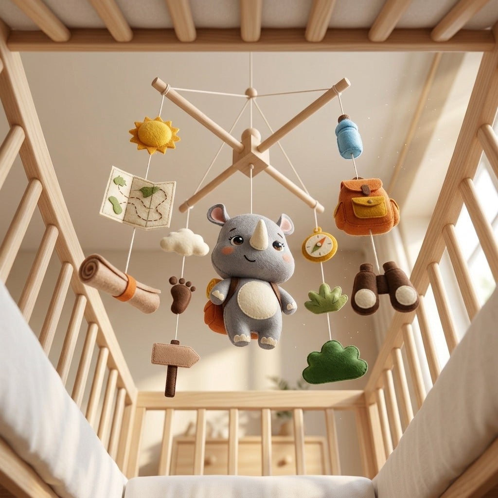 Explorer Nursery Mobile, Felt Crib Mobile, Travel Theme Baby Decor, Unique Adventure Gift for Newborn
