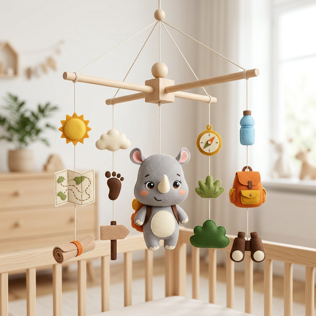 Explorer Nursery Mobile, Felt Crib Mobile, Travel Theme Baby Decor, Unique Adventure Gift for Newborn