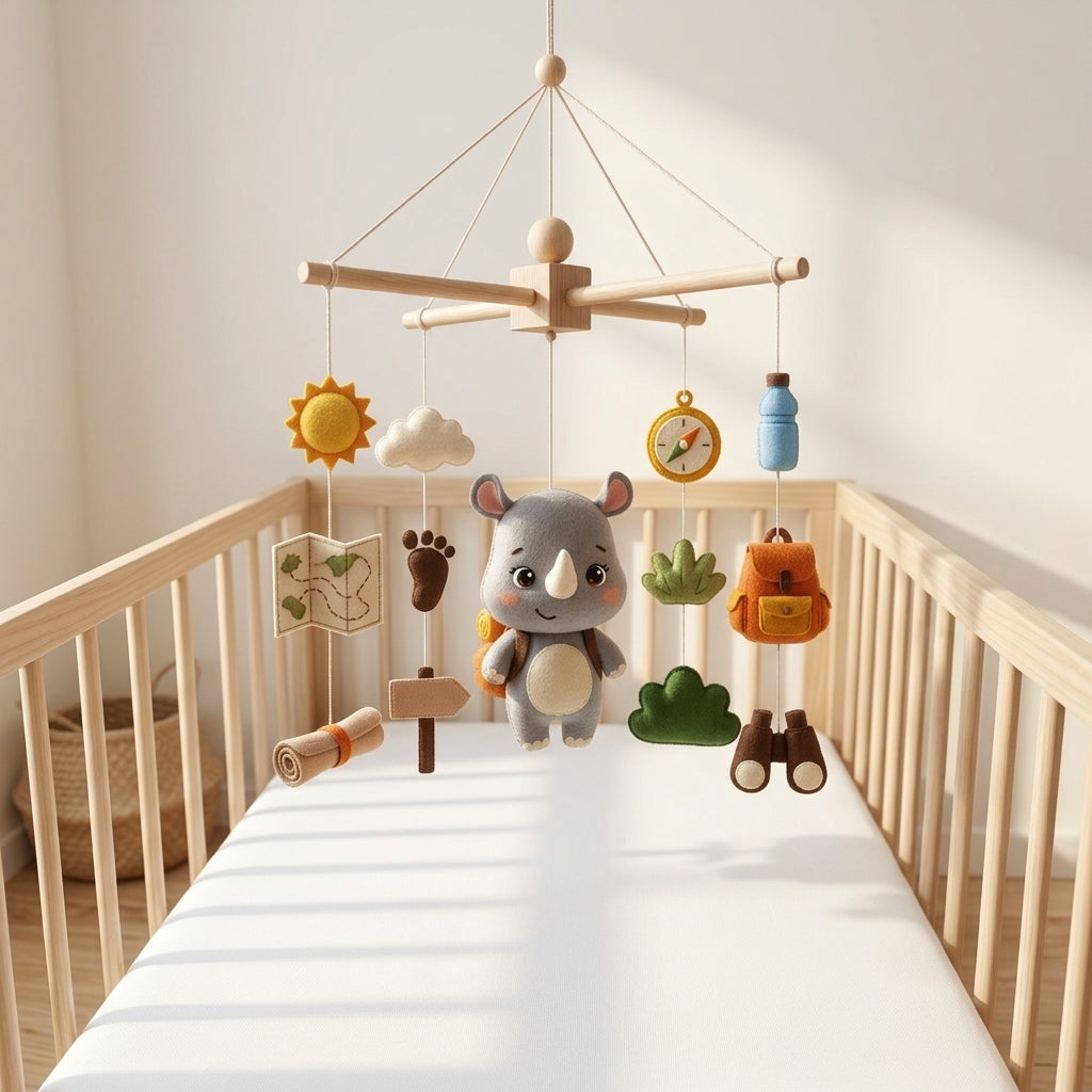 Explorer Nursery Mobile, Felt Crib Mobile, Travel Theme Baby Decor, Unique Adventure Gift for Newborn