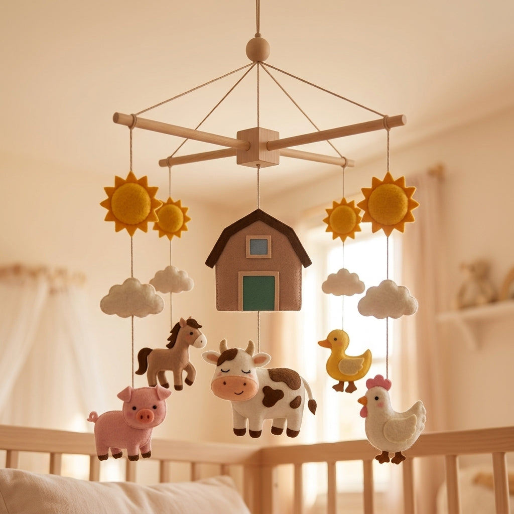 Farm Animals Felt Baby Mobile, Cow Crib Mobile, Farm Nursery Decor, Baby Shower Gift for Newborn