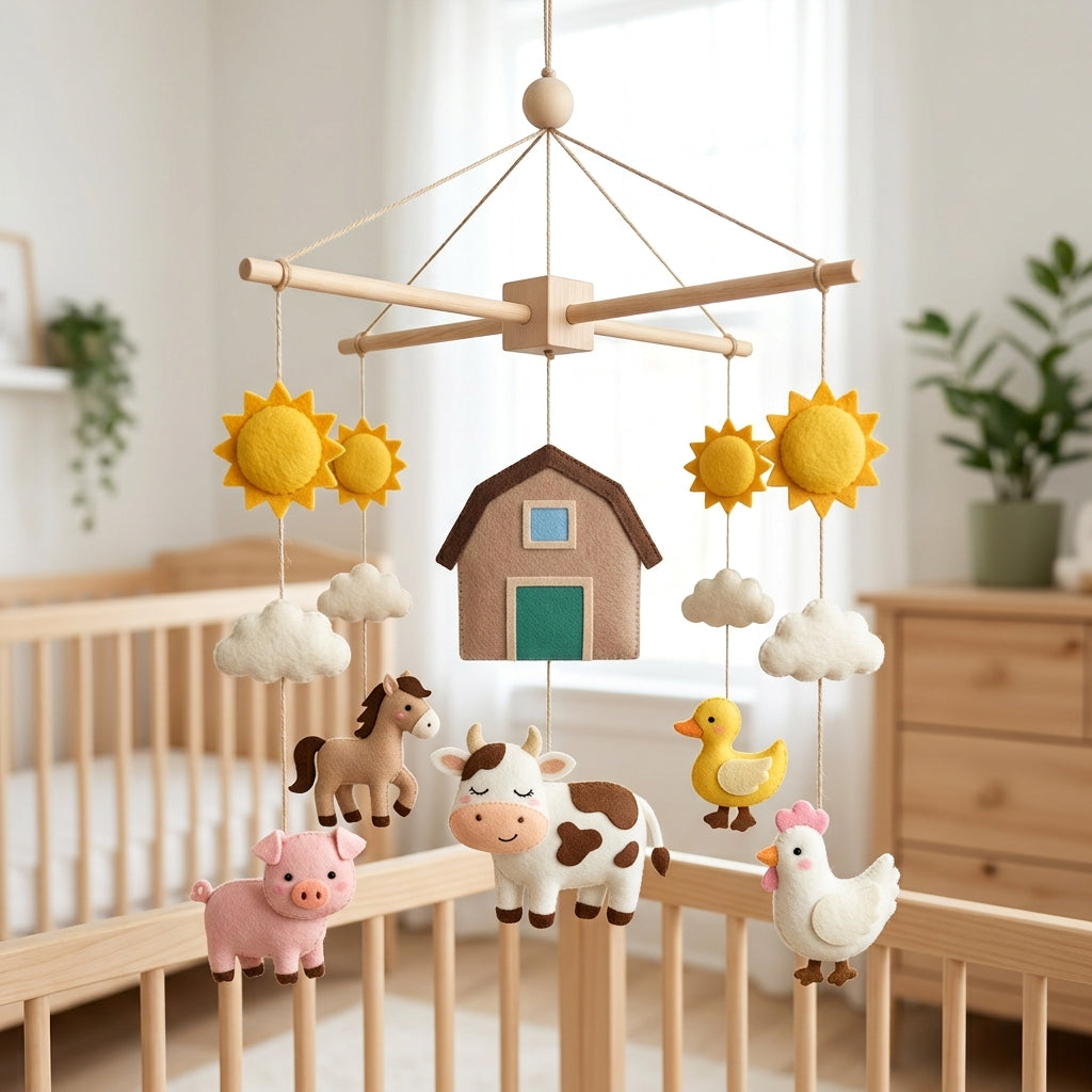 Farm Animals Felt Baby Mobile, Cow Crib Mobile, Farm Nursery Decor, Baby Shower Gift for Newborn