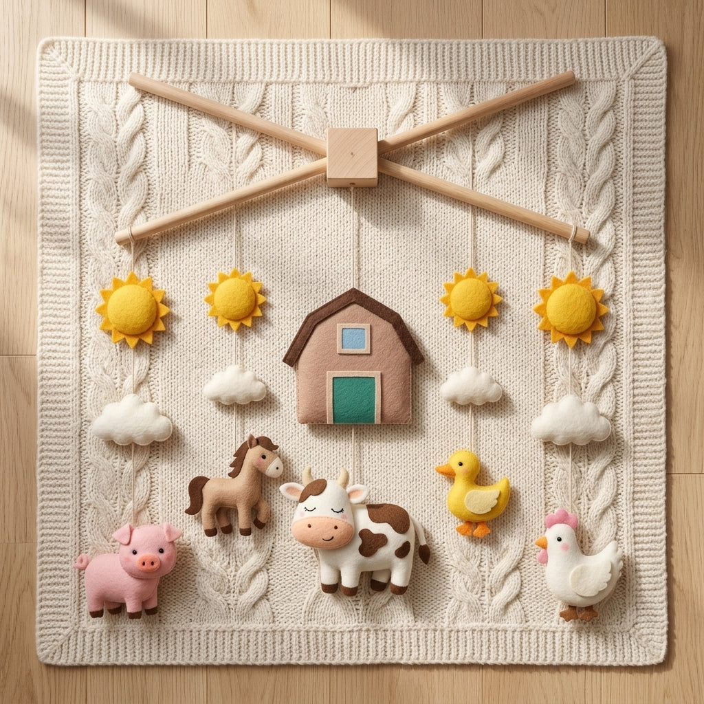 Farm Animals Felt Baby Mobile, Cow Crib Mobile, Farm Nursery Decor, Baby Shower Gift for Newborn