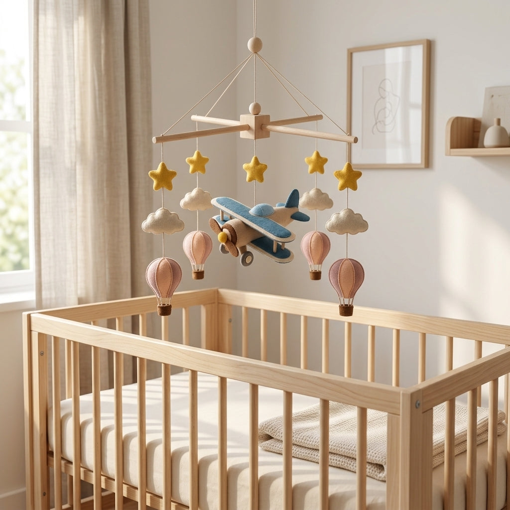 Felt Baby Mobile, Airplane Crib Mobile, Hot Air Balloon Nursery Decor, Baby Shower Gift