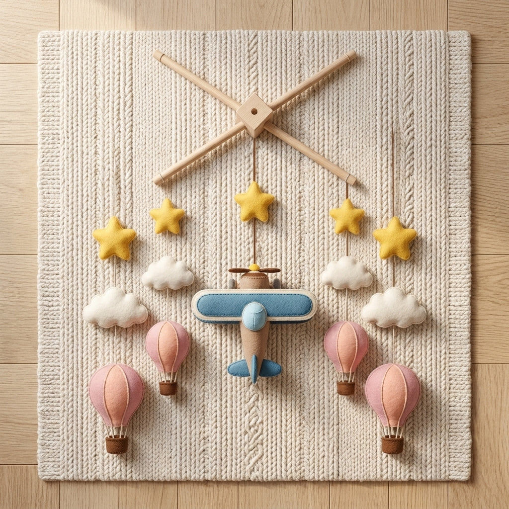 Felt Baby Mobile, Airplane Crib Mobile, Hot Air Balloon Nursery Decor, Baby Shower Gift