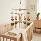 Felt Baby Mobile, Bunny Crib Mobile, Spring Nursery Decor, Baby Shower Gift