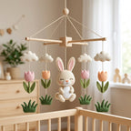 Felt Baby Mobile, Bunny Crib Mobile, Spring Nursery Decor, Baby Shower Gift