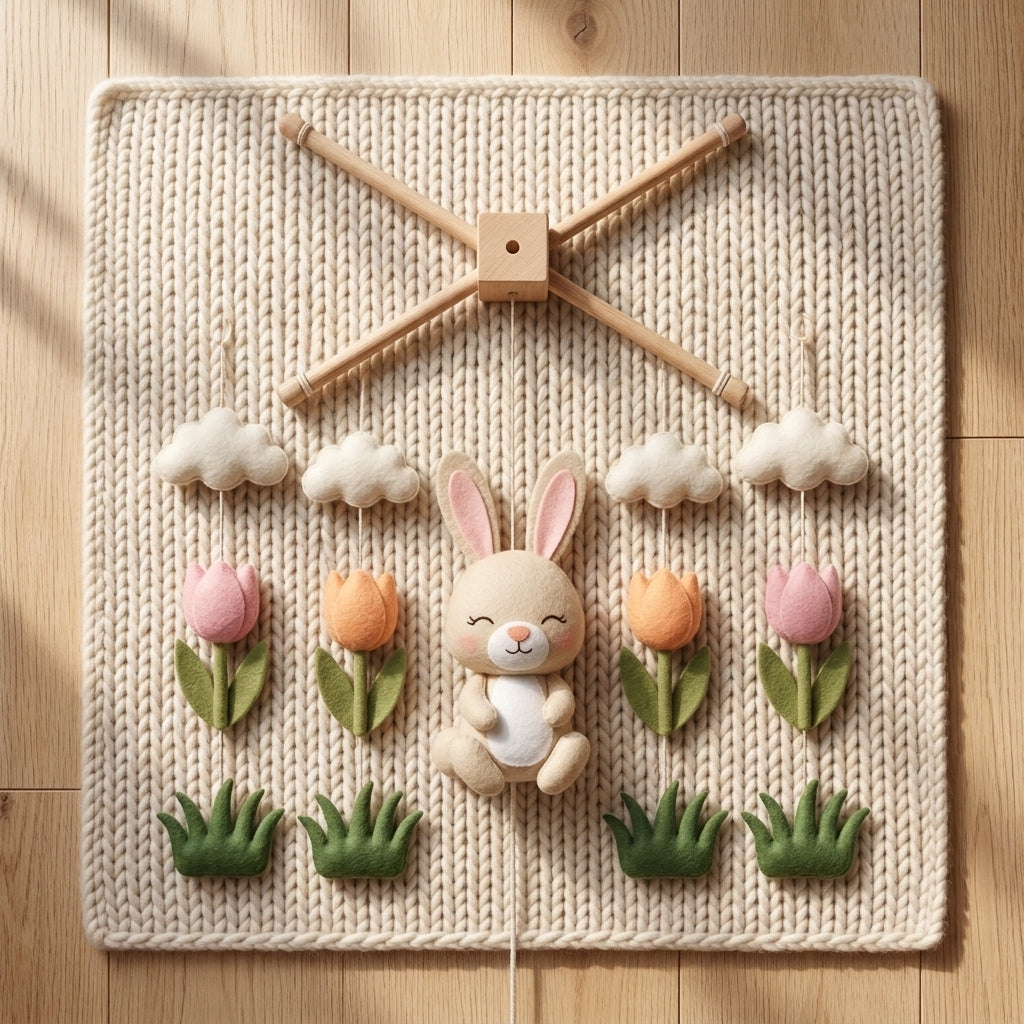 Felt Baby Mobile, Bunny Crib Mobile, Spring Nursery Decor, Baby Shower Gift