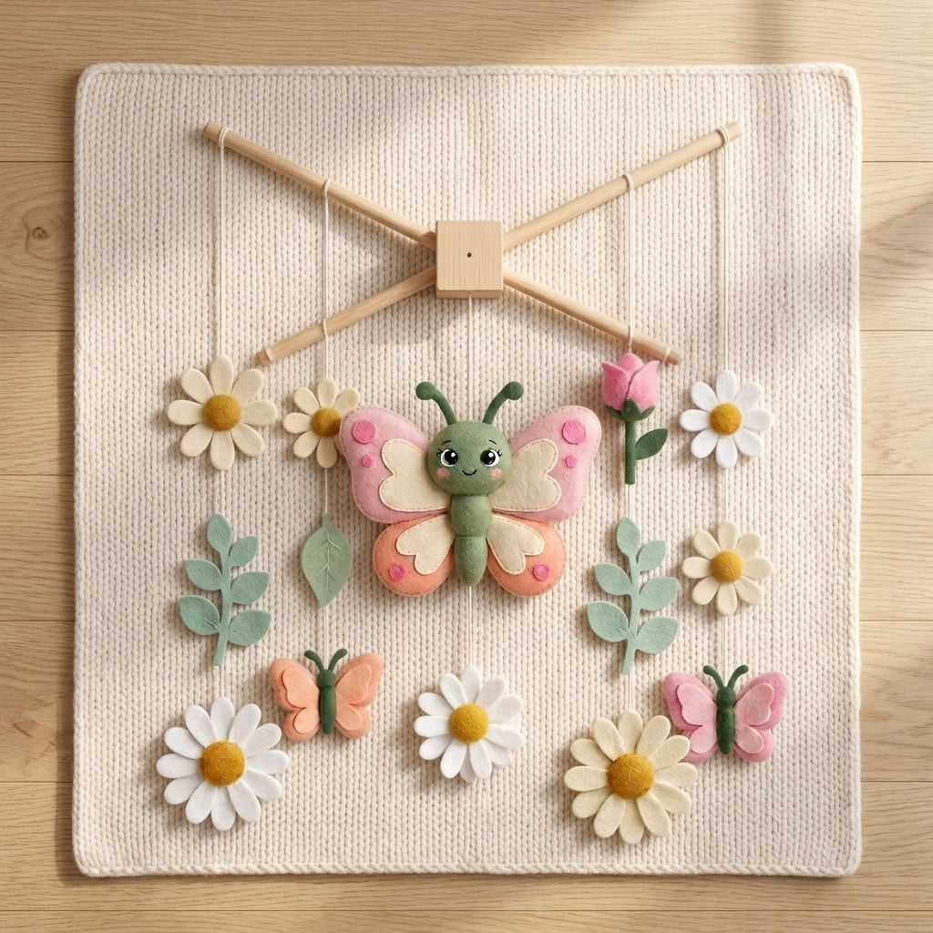 Crib Mobile Butterfly, Felt Baby Mobile, Floral Nursery Decor, Baby Shower Gift