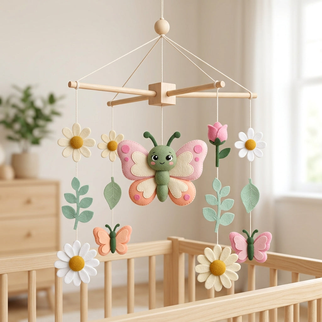 Crib Mobile Butterfly, Felt Baby Mobile, Floral Nursery Decor, Baby Shower Gift