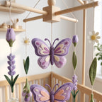 Felt Baby Mobile, Butterfly Nursery Decor, Lavender and Floral Crib Mobile, Baby Shower Gift for Girl