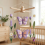 Felt Baby Mobile, Butterfly Nursery Decor, Lavender and Floral Crib Mobile, Baby Shower Gift for Girl