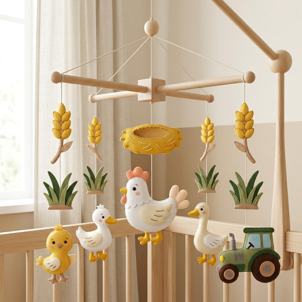 Felt Baby Mobile, Chicken Crib Mobile, Farm Nursery Decor, Baby Shower Gift