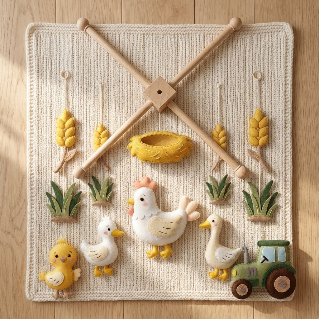 Felt Baby Mobile, Chicken Crib Mobile, Farm Nursery Decor, Baby Shower Gift