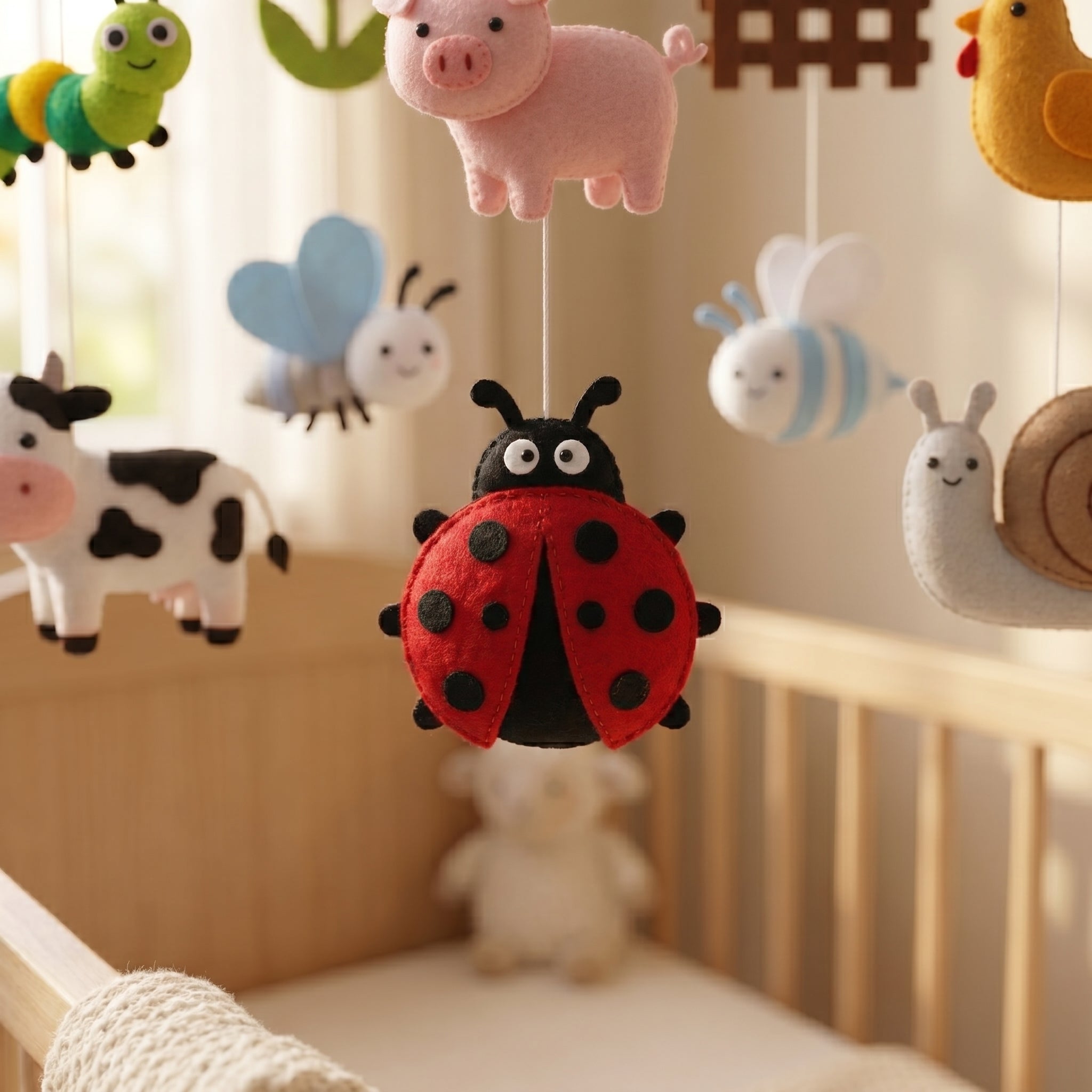 Felt Baby Mobile, Farm Animal Nursery Decor, Garden Theme Crib Mobile, Baby Shower Gift for Newborn