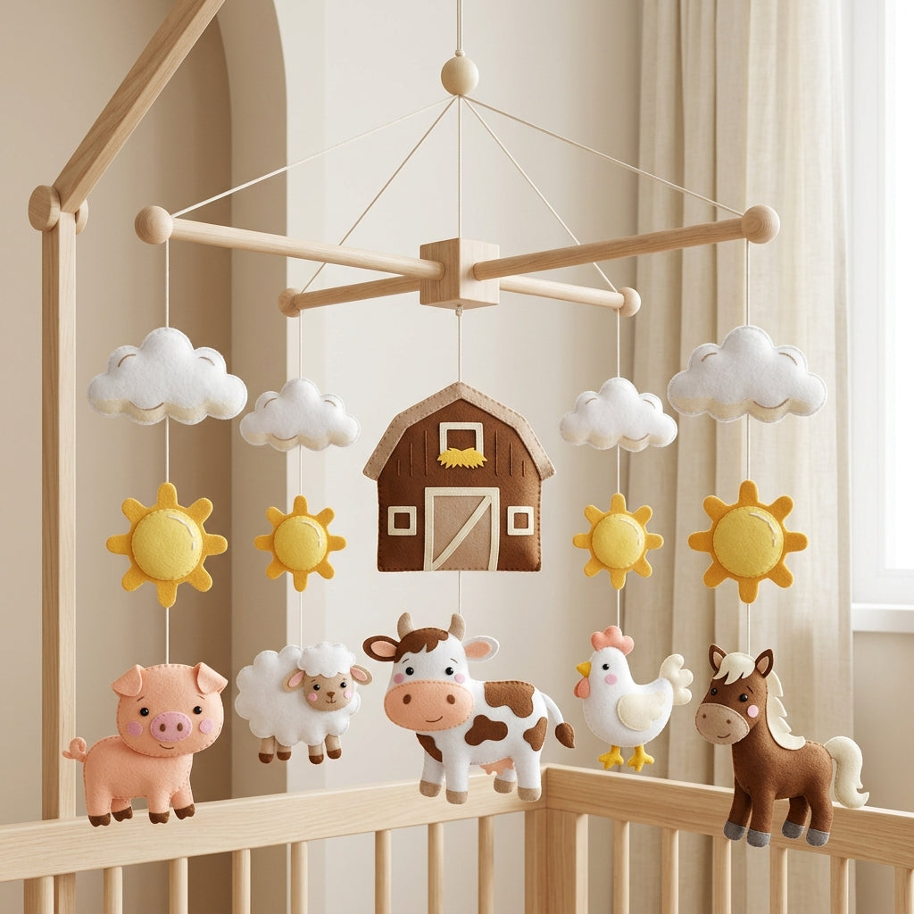 Felt Baby Mobile, Farm Animals Crib Mobile, Farm Nursery Decor, Baby Shower Gift