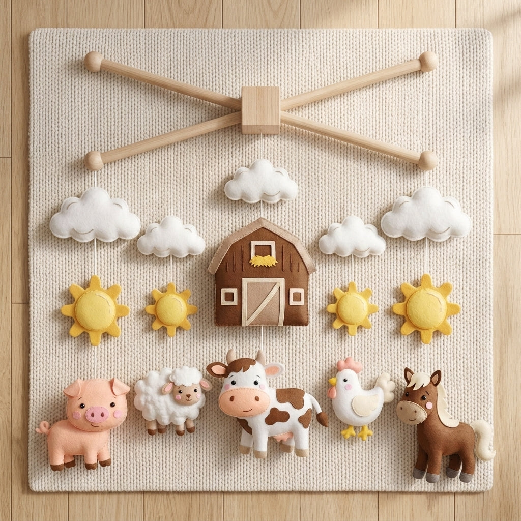 Felt Baby Mobile, Farm Animals Crib Mobile, Farm Nursery Decor, Baby Shower Gift