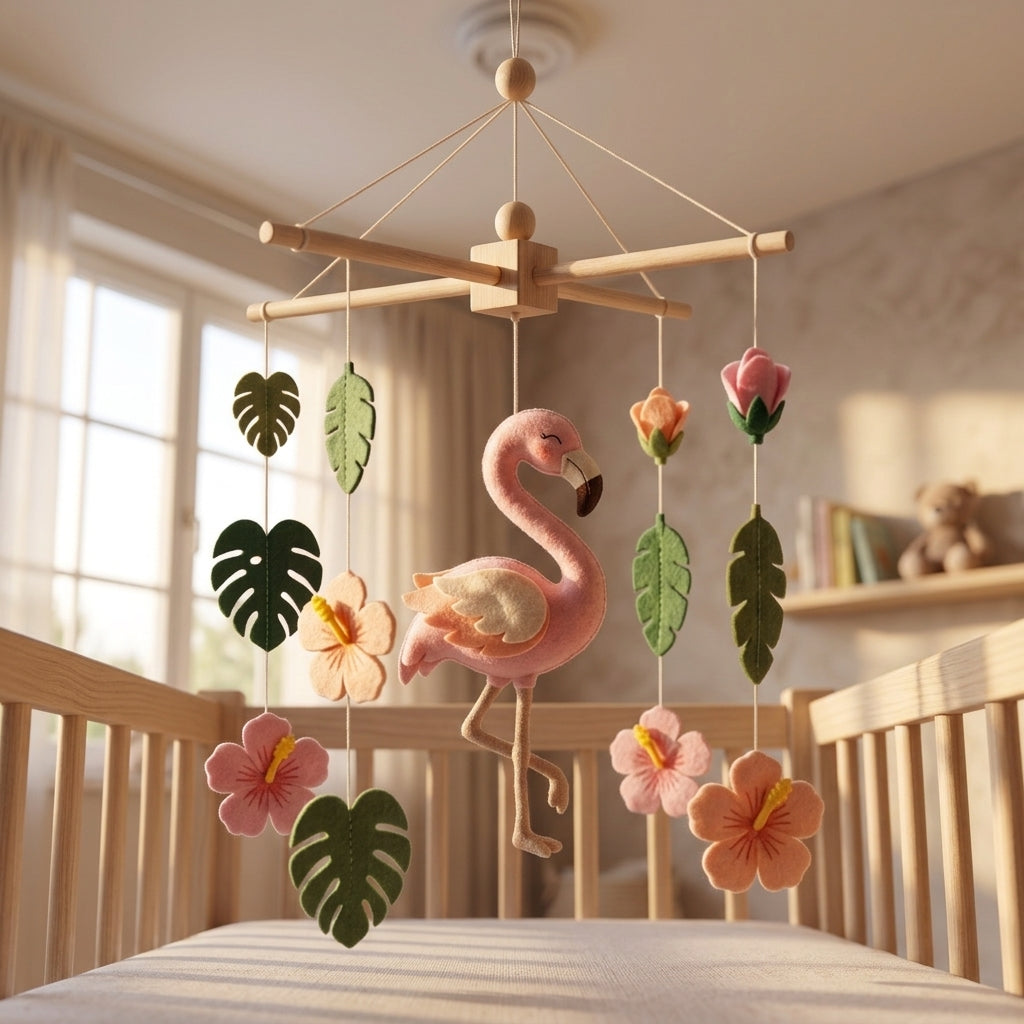 Felt Baby Mobile, Flamingo Crib Mobile, Tropical Nursery Decor, Baby Shower Gift