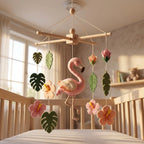 Felt Baby Mobile, Flamingo Crib Mobile, Tropical Nursery Decor, Baby Shower Gift