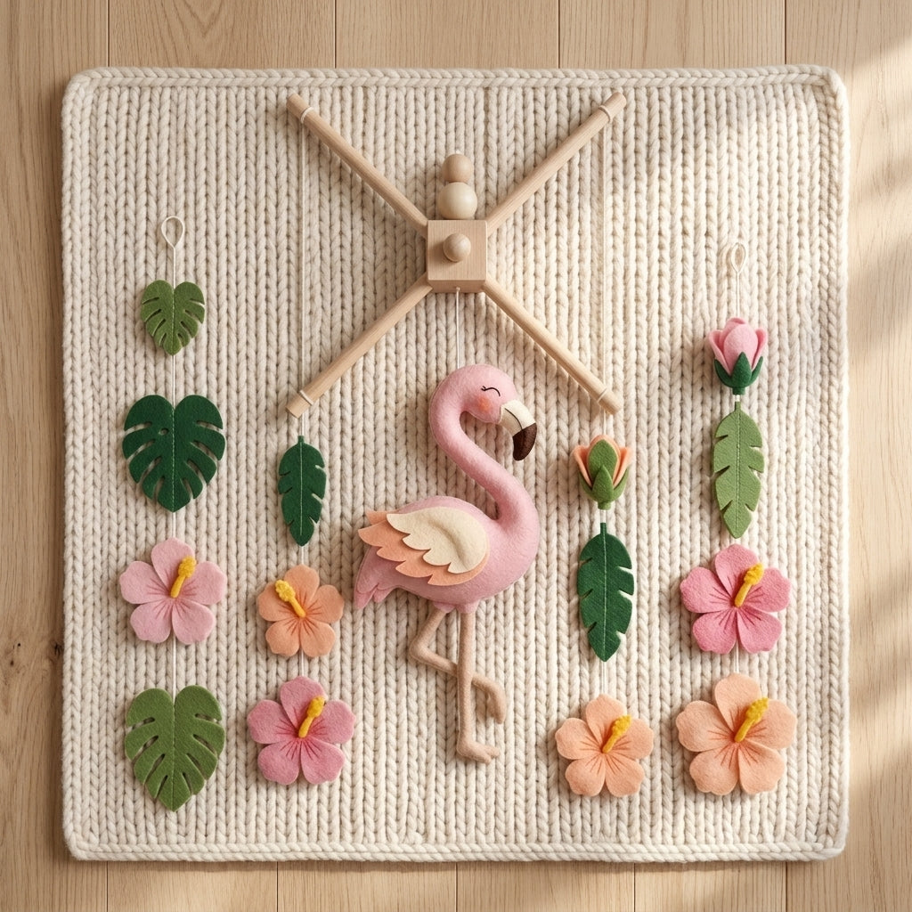 Felt Baby Mobile, Flamingo Crib Mobile, Tropical Nursery Decor, Baby Shower Gift