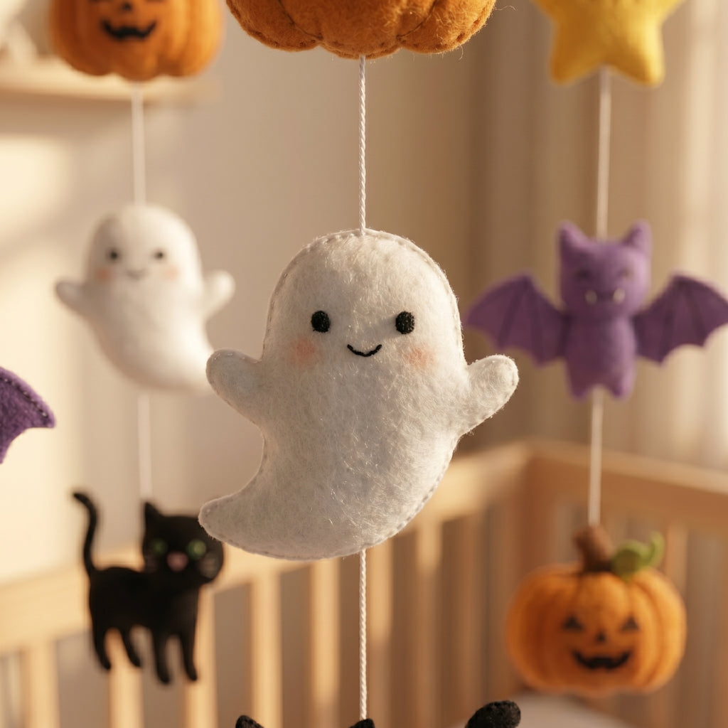 Felt Baby Mobile, Halloween Nursery Decor, Ghost and Pumpkin Crib Mobile, Spooky Season Baby Gift