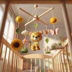 Felt Baby Mobile, Leopard Nursery Decor, Sunflower and Butterfly Crib Mobile, Baby Shower Gift