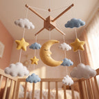 Felt Baby Mobile, Moon and Star Nursery Decor, Sleepy Sky Crib Mobile, Baby Shower Gift for Newborn