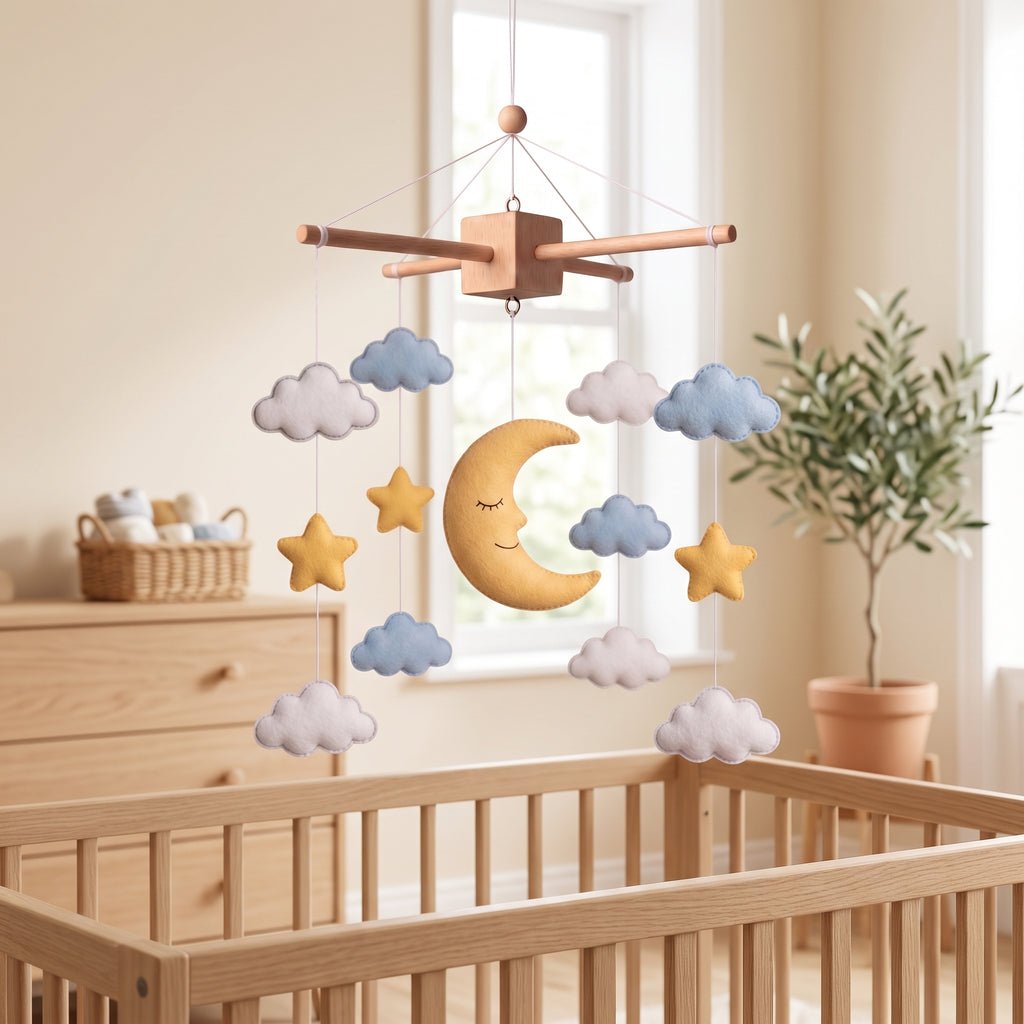 Felt Baby Mobile, Moon and Star Nursery Decor, Sleepy Sky Crib Mobile, Baby Shower Gift for Newborn