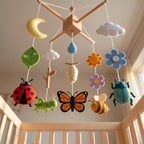 Felt Baby Mobile, Nature Theme Nursery Decor, Insect and Garden Crib Mobile, Educational Baby Shower Gift