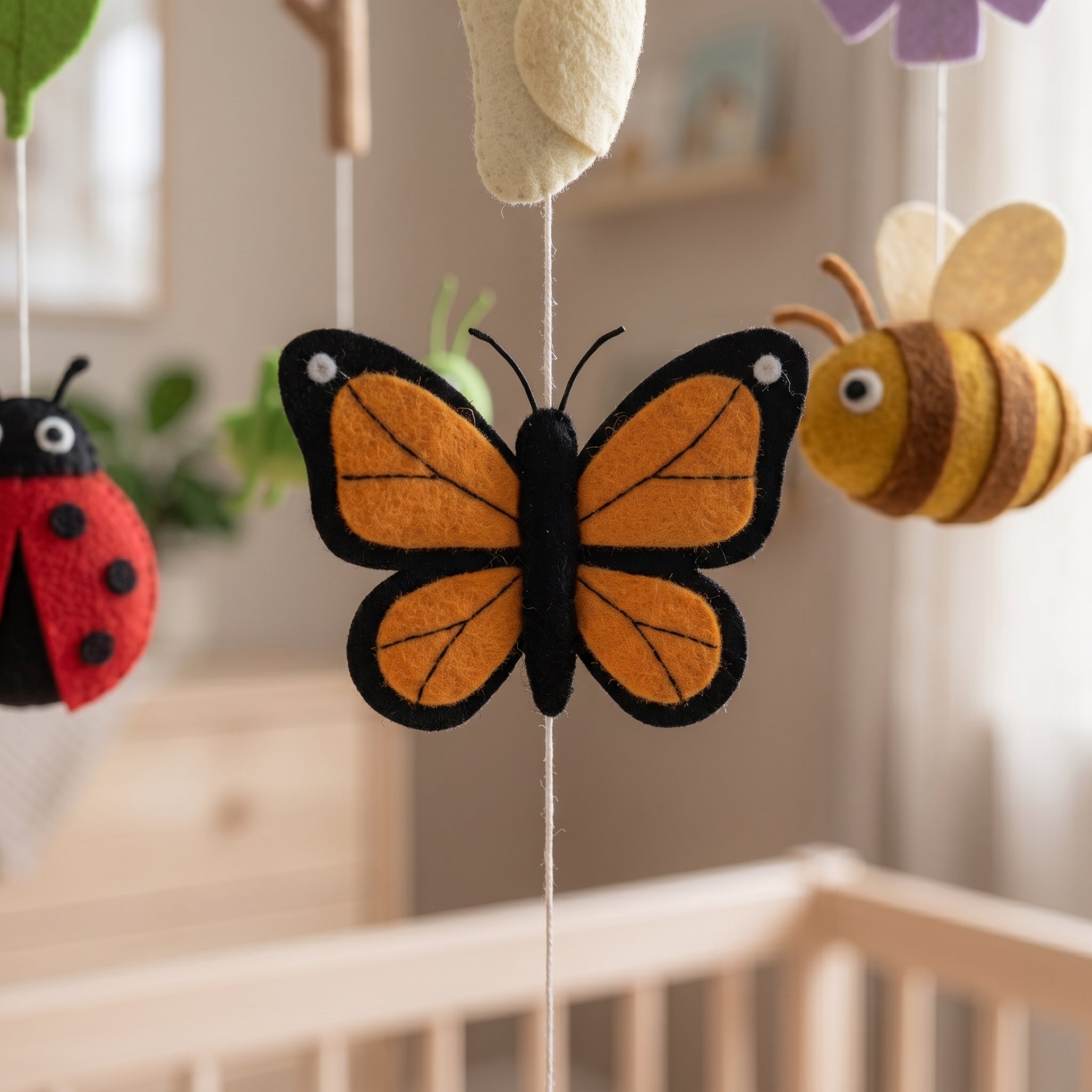 Felt Baby Mobile, Nature Theme Nursery Decor, Insect and Garden Crib Mobile, Educational Baby Shower Gift