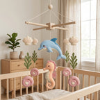 Felt Baby Mobile, Ocean Baby Mobile, Dolphin & Seahorse Crib Mobile, Coastal Nursery Decor, Baby Shower Gift