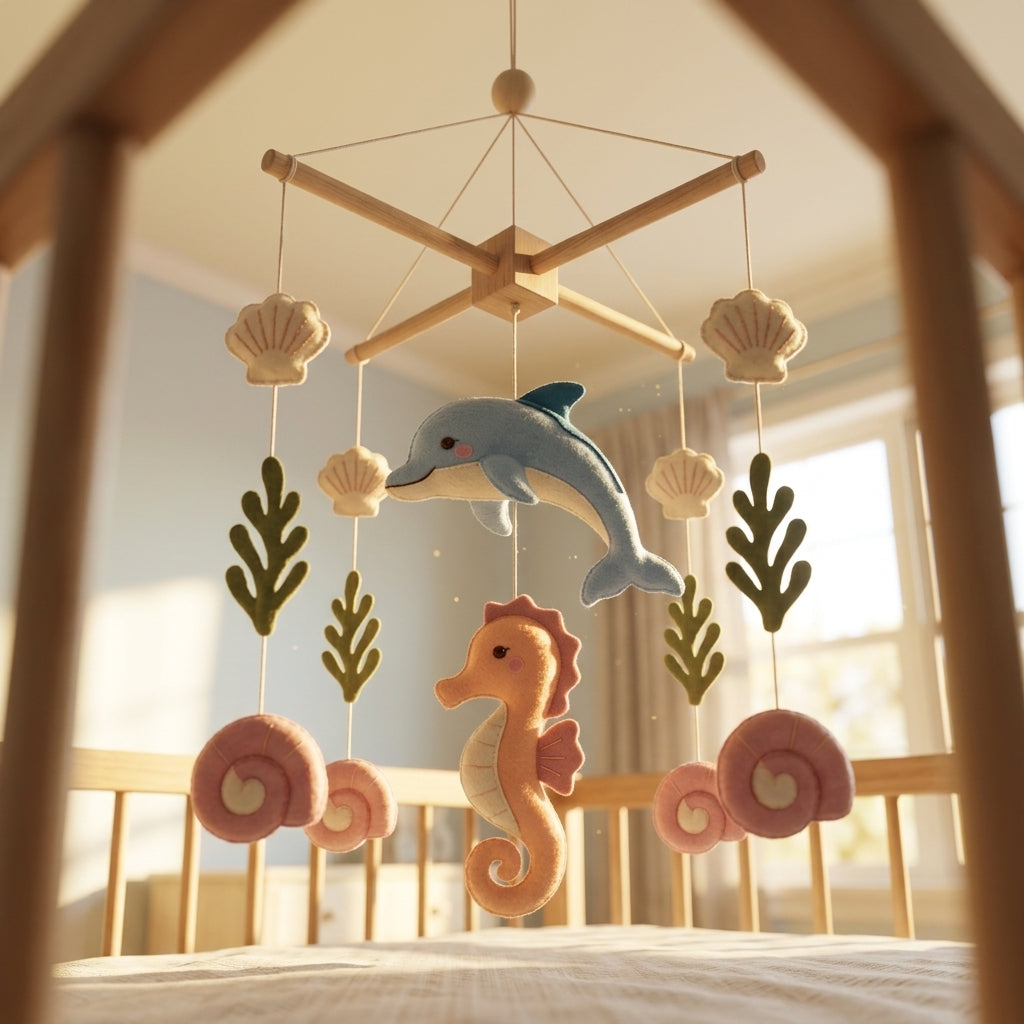 Felt Baby Mobile, Ocean Baby Mobile, Dolphin & Seahorse Crib Mobile, Coastal Nursery Decor, Baby Shower Gift