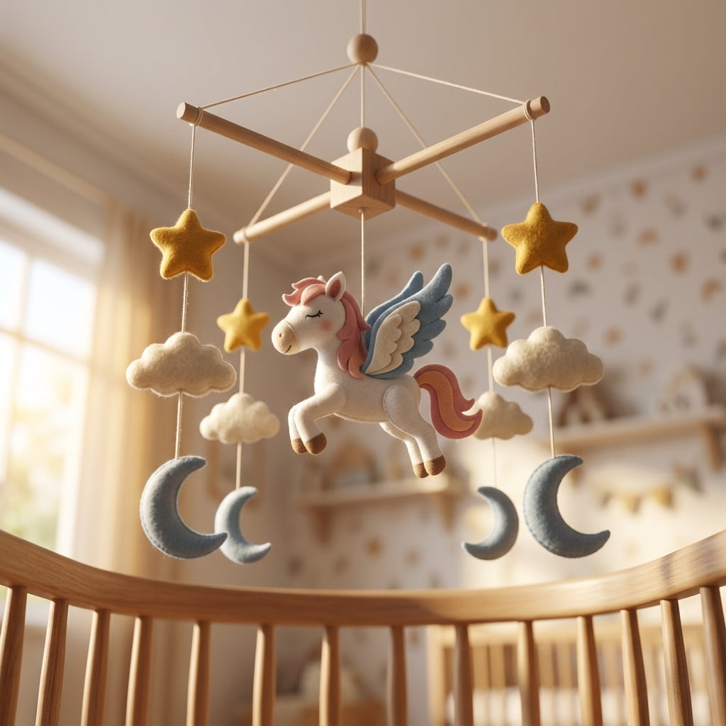 Felt Baby Mobile, Pegasus Crib Mobile, Unicorn Nursery Decor, Baby Shower Gift