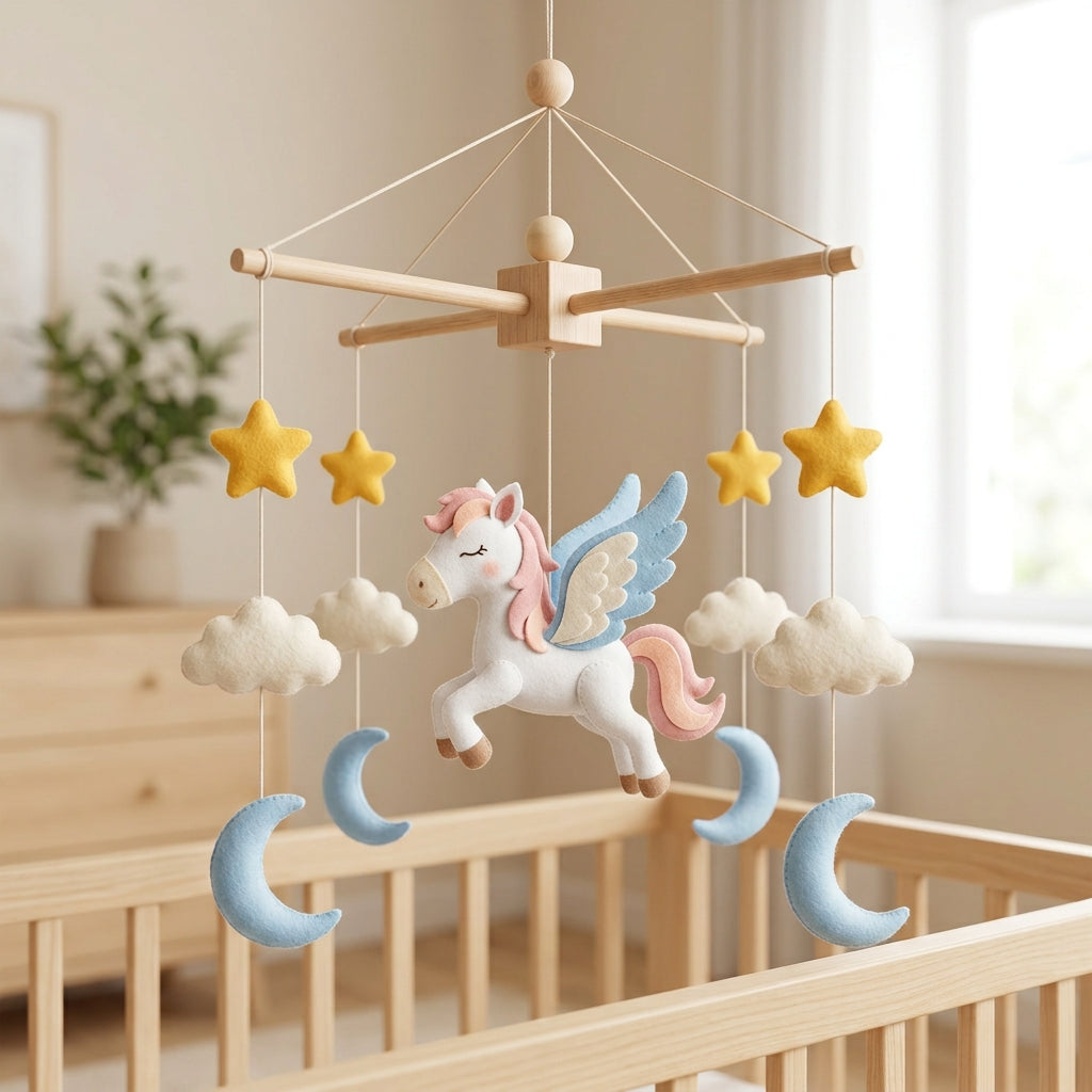 Felt Baby Mobile, Pegasus Crib Mobile, Unicorn Nursery Decor, Baby Shower Gift