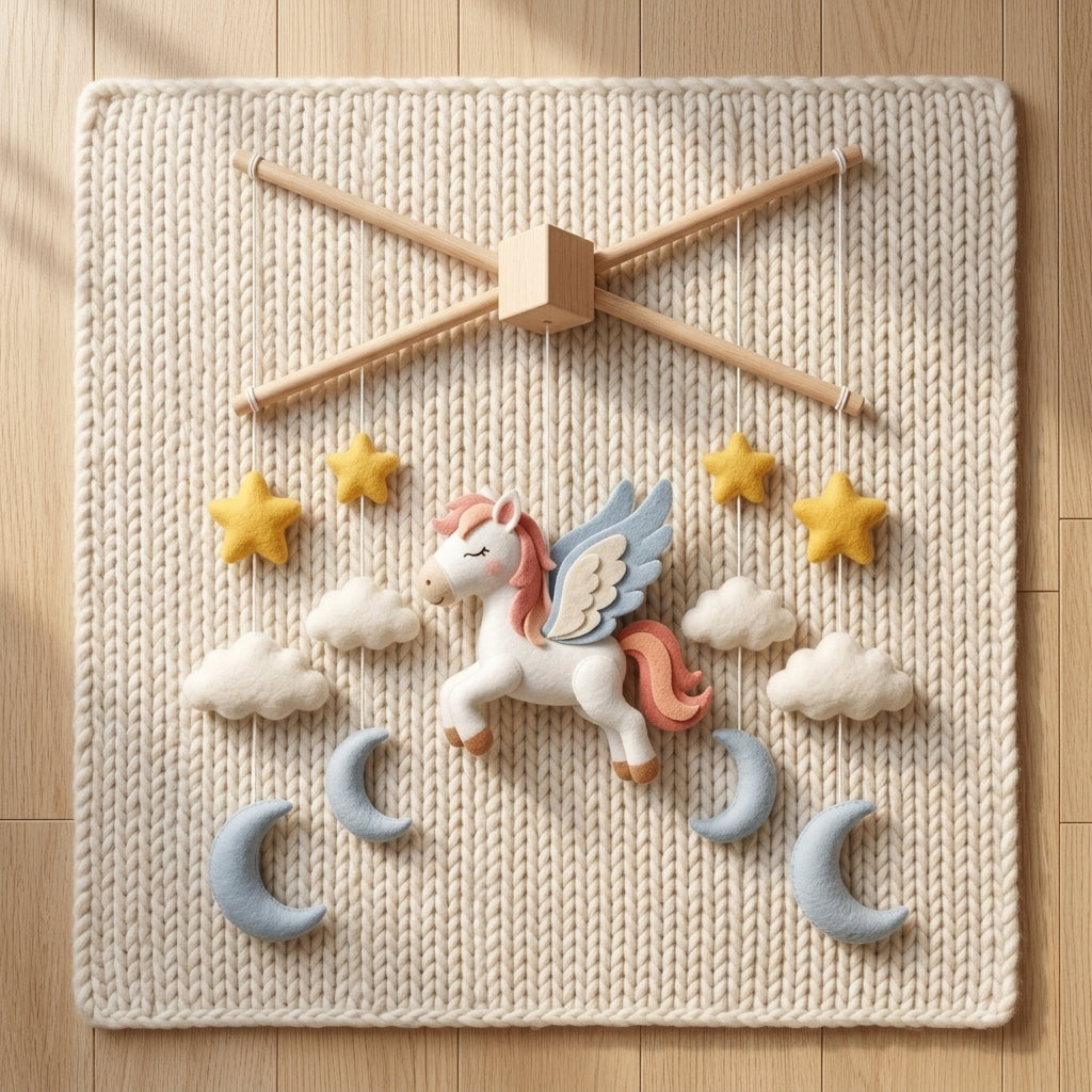 Felt Baby Mobile, Pegasus Crib Mobile, Unicorn Nursery Decor, Baby Shower Gift