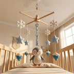 Felt Baby Mobile, Penguin Crib Mobile, Winter Nursery Decor, Baby Shower Gift
