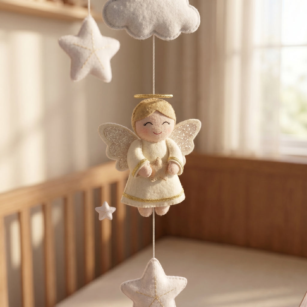 Felt Baby Mobile, Personalized Nursery Decor, Angel and Dove Crib Mobile, Baby Shower Gift for Newborn