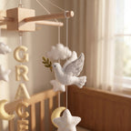 Felt Baby Mobile, Personalized Nursery Decor, Angel and Dove Crib Mobile, Baby Shower Gift for Newborn