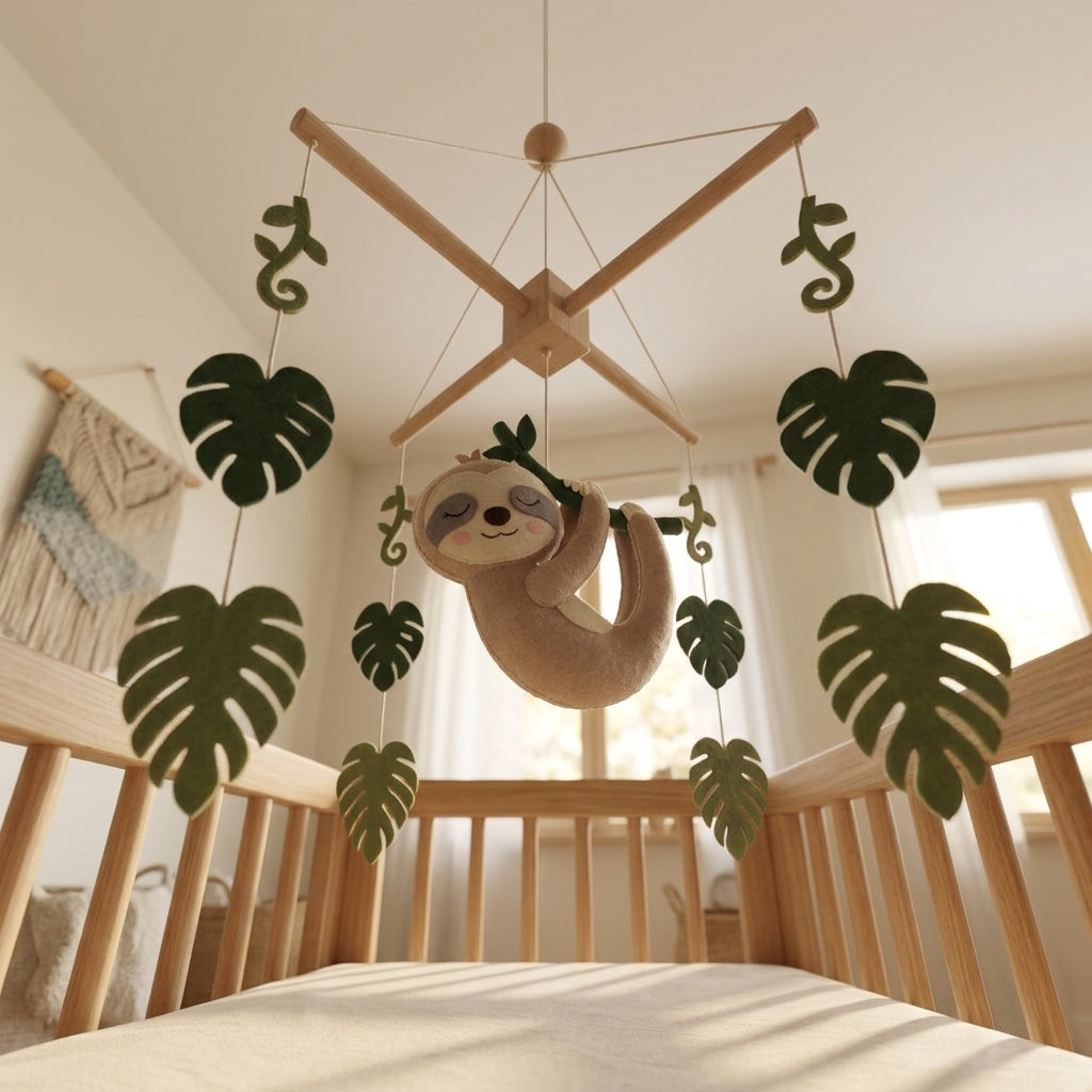 Felt Baby Mobile, Sloth Crib Mobile, Jungle Nursery Decor, Baby Shower Gift