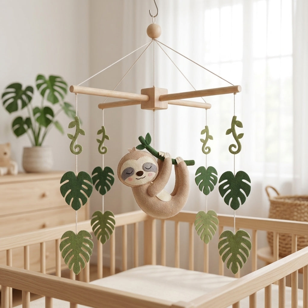 Felt Baby Mobile, Sloth Crib Mobile, Jungle Nursery Decor, Baby Shower Gift