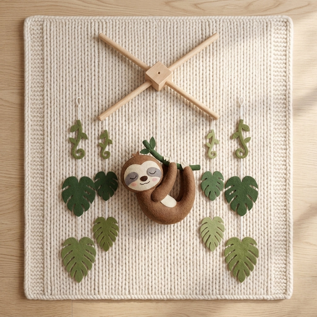 Felt Baby Mobile, Sloth Crib Mobile, Jungle Nursery Decor, Baby Shower Gift