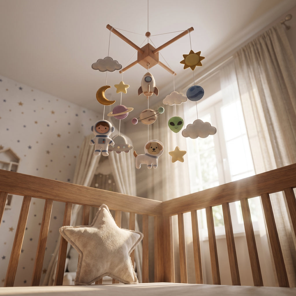 Felt Baby Mobile, Space Nursery Decor, Astronaut and Rocket Crib Mobile, Baby Shower Gift for Boy