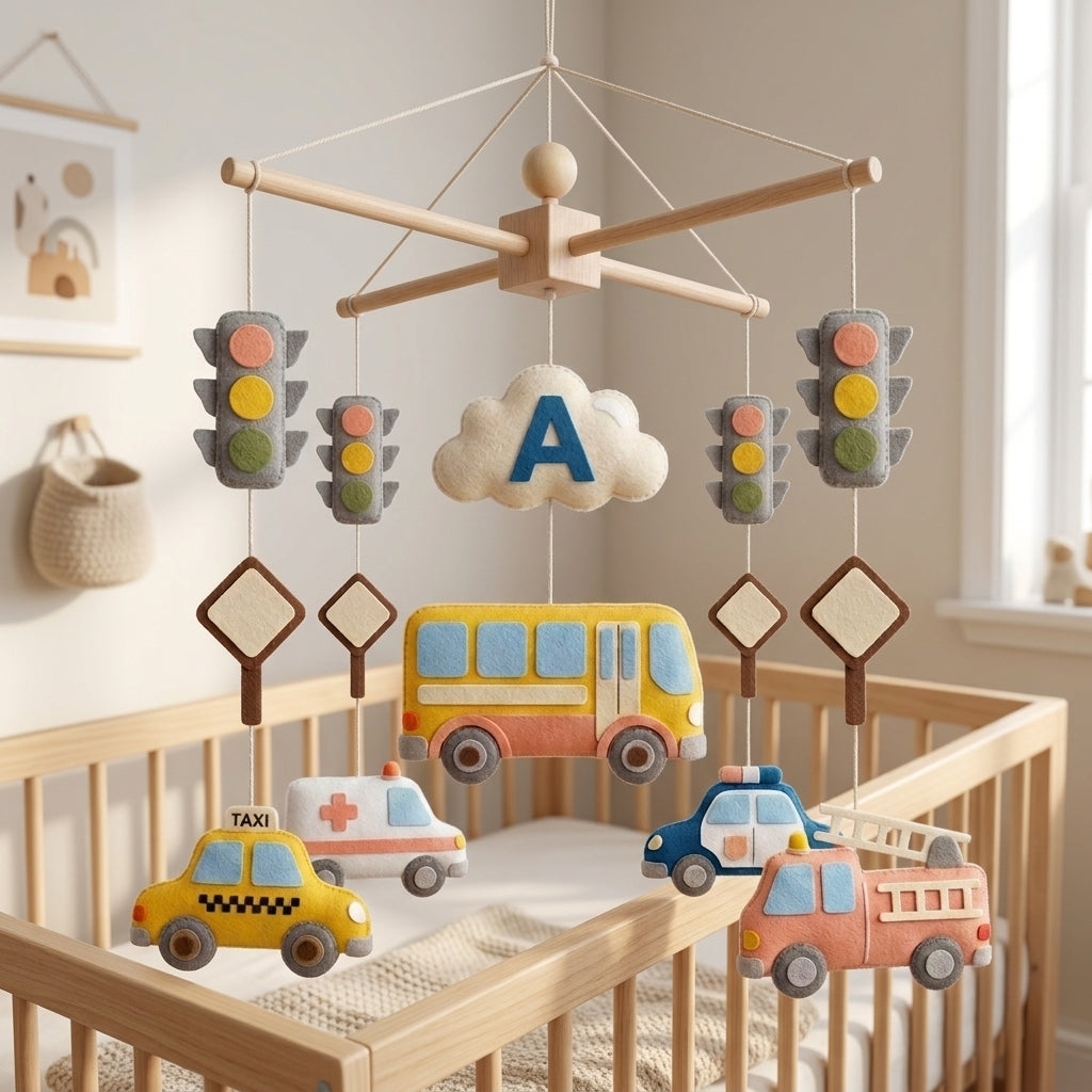 Felt Baby Mobile, Vehicle Crib Mobile, Transportation Nursery Decor, Baby Shower Gift