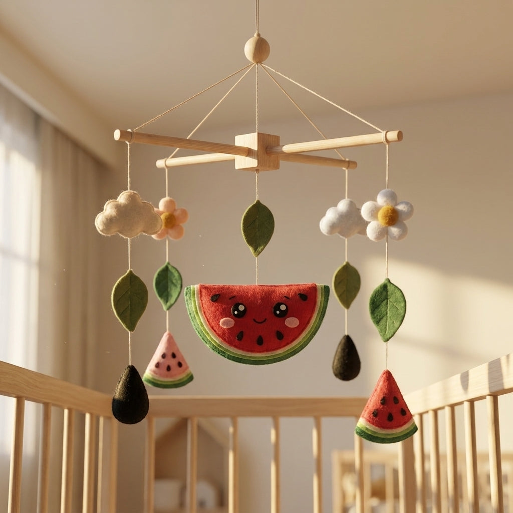 Felt Baby Mobile, Watermelon Crib Mobile, Fruit Nursery Decor, Baby Shower Gift