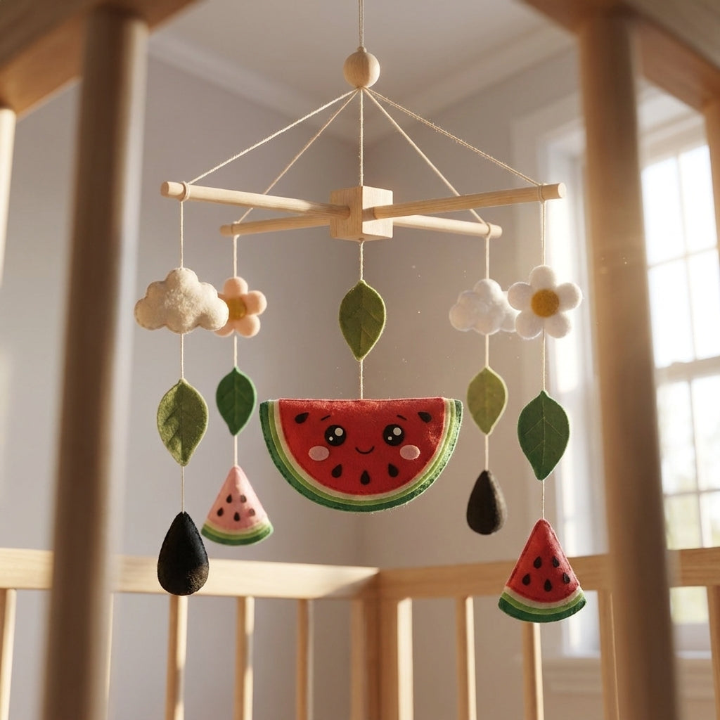 Felt Baby Mobile, Watermelon Crib Mobile, Fruit Nursery Decor, Baby Shower Gift