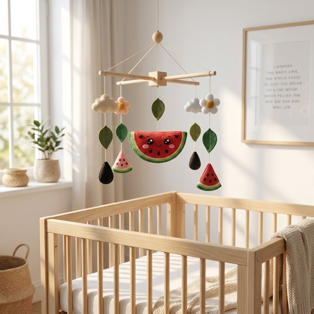 Felt Baby Mobile, Watermelon Crib Mobile, Fruit Nursery Decor, Baby Shower Gift