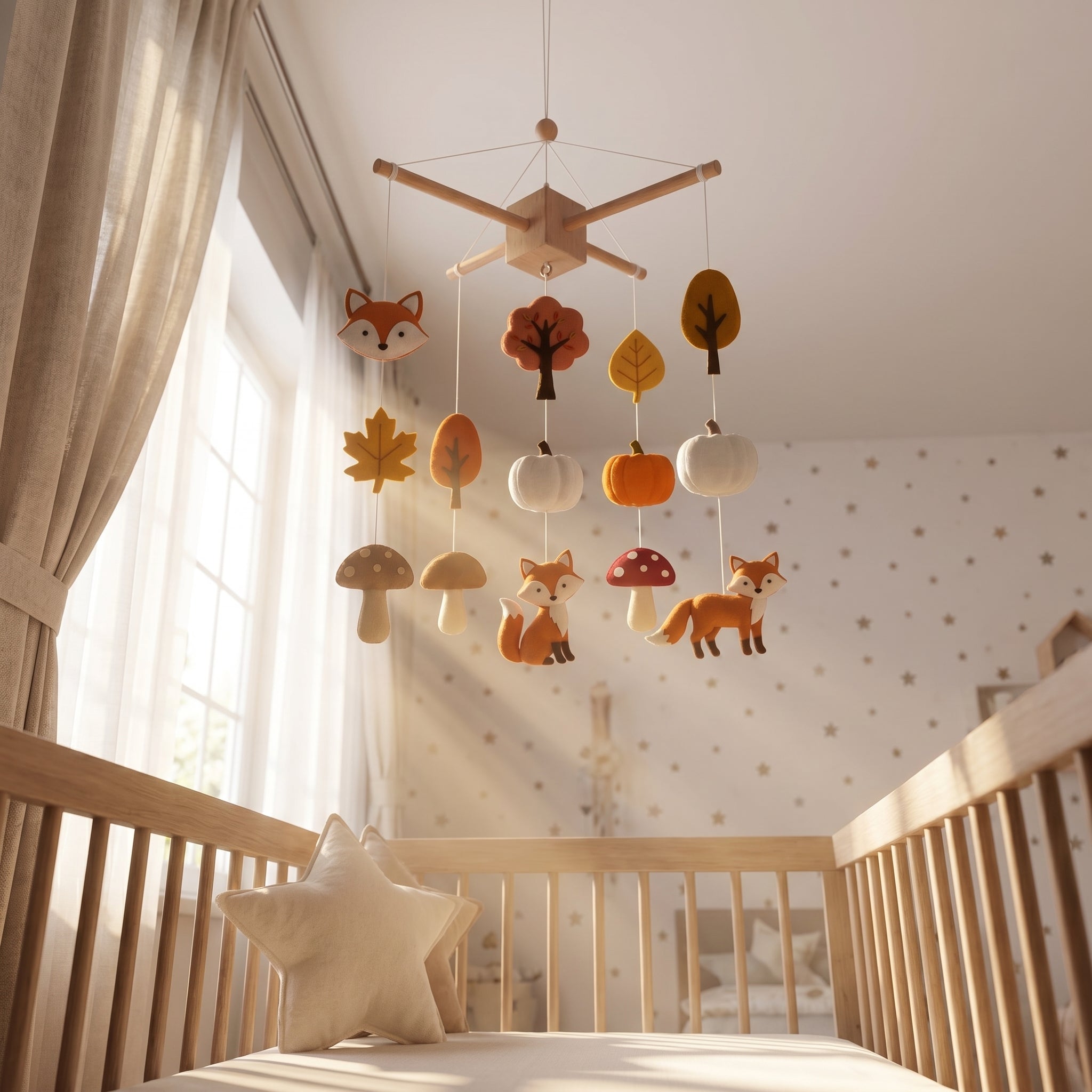 Felt Baby Mobile, Woodland Nursery Decor, Fox and Mushroom Crib Mobile, Autumn Baby Shower Gift