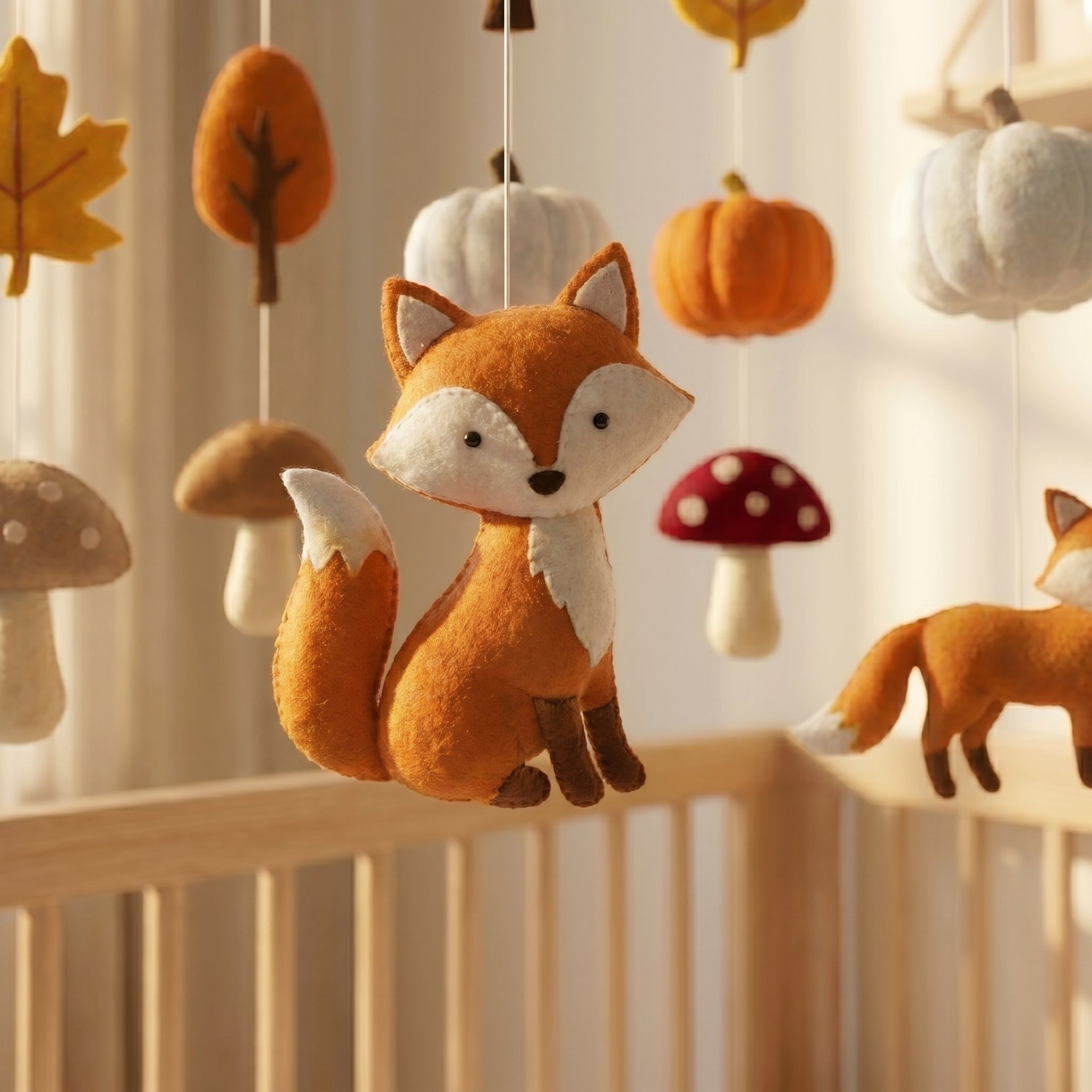 Felt Baby Mobile, Woodland Nursery Decor, Fox and Mushroom Crib Mobile, Autumn Baby Shower Gift