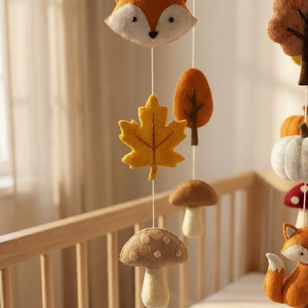 Felt Baby Mobile, Woodland Nursery Decor, Fox and Mushroom Crib Mobile, Autumn Baby Shower Gift